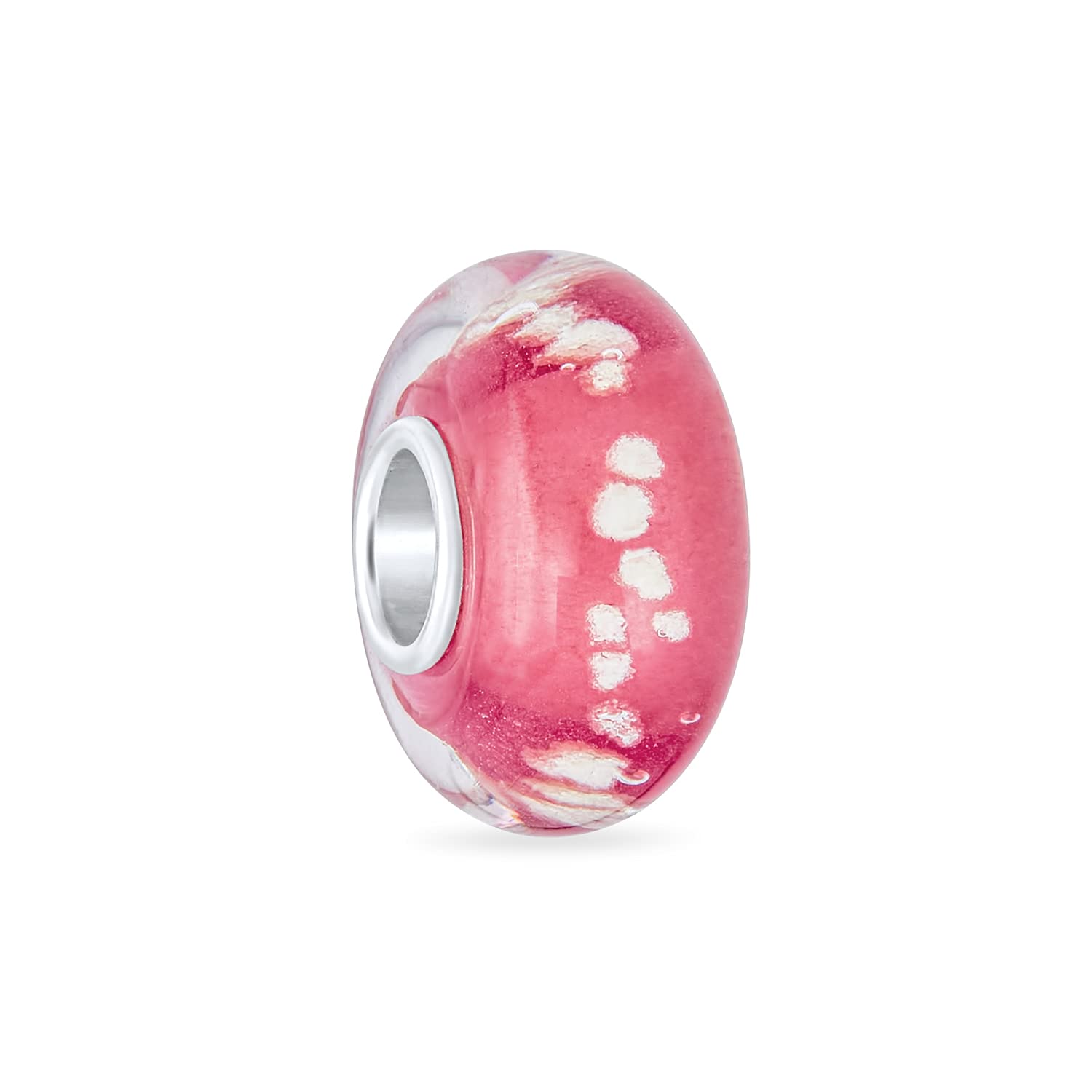 Bling Jewelry Murano Glass .925 Sterling Silver Core Ocean Rose Pink Bubble Spacer Charm Bead Fits European Bracelet For Women Teen