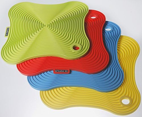 Silicone Pot Holder (Set of 4, Mix Color) with uses as a Trivet Mat, Hot Pad, Spoon Rest, Jar Opener, Garlic Peeler &amp; Coaster Plus a Bonus Gift Spatula by US PAPILIO