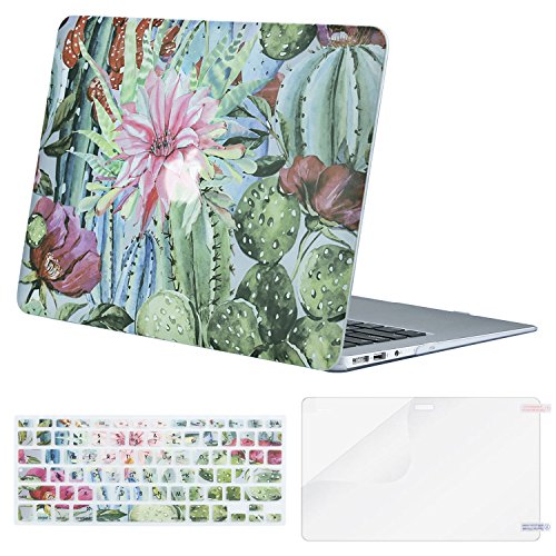 MOSISO Plastic Pattern Hard Case Shell with Keyboard Cover with Screen Protector for MacBook Air 13 Inch (Model: A1369 and A1466), Cactus Flower