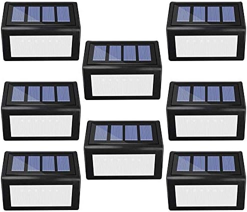 Solar Lights Outdoor - Sunklly Waterproof 6 LED Deck Lamp for Step Porch Walkway Patio (White Light, Pack of 8)