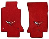 1997-2004 C5 Corvette Red Floor Mats - Black Crossed Flags Logo