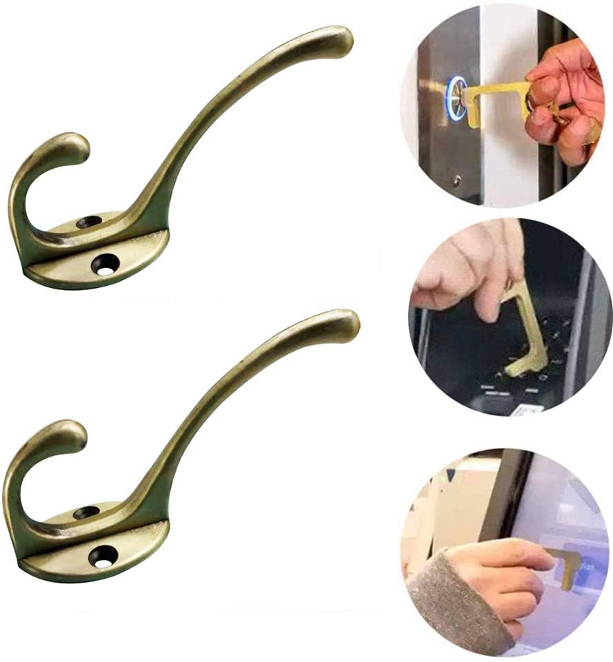 Portable Hygiene Hand Antimicrobial Brass EDC Door Opener Handle Key Press Elevator No Touch Tool (2C)