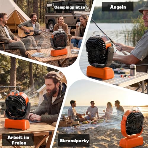 lollyes 20000 mAh Camping Fan Battery with Light, 0-100 Levels Adjustable Outdoor Fan with Spray Function and Remote Control, Quiet Table Fan with Timer, 360° Hook for Tent Fishing