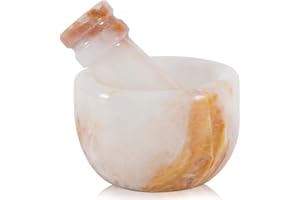 Marble Mortar and Pestle Set 3 Inch White Onyx Handmade Garlic Crusher & Herb Grinder Bowl Stone Mortar, Small Spice Grinder,