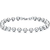 Dacc & Aya Solid Silver Bead Ball Strand Chain Bracelet for Men, 4MM, 6MM, 8MM, Military Ball Bead Chain Bracelet for Women with Lobster Clasp, Oxidized or Shiny, Unisex Silver Chain, 7-9 Inch