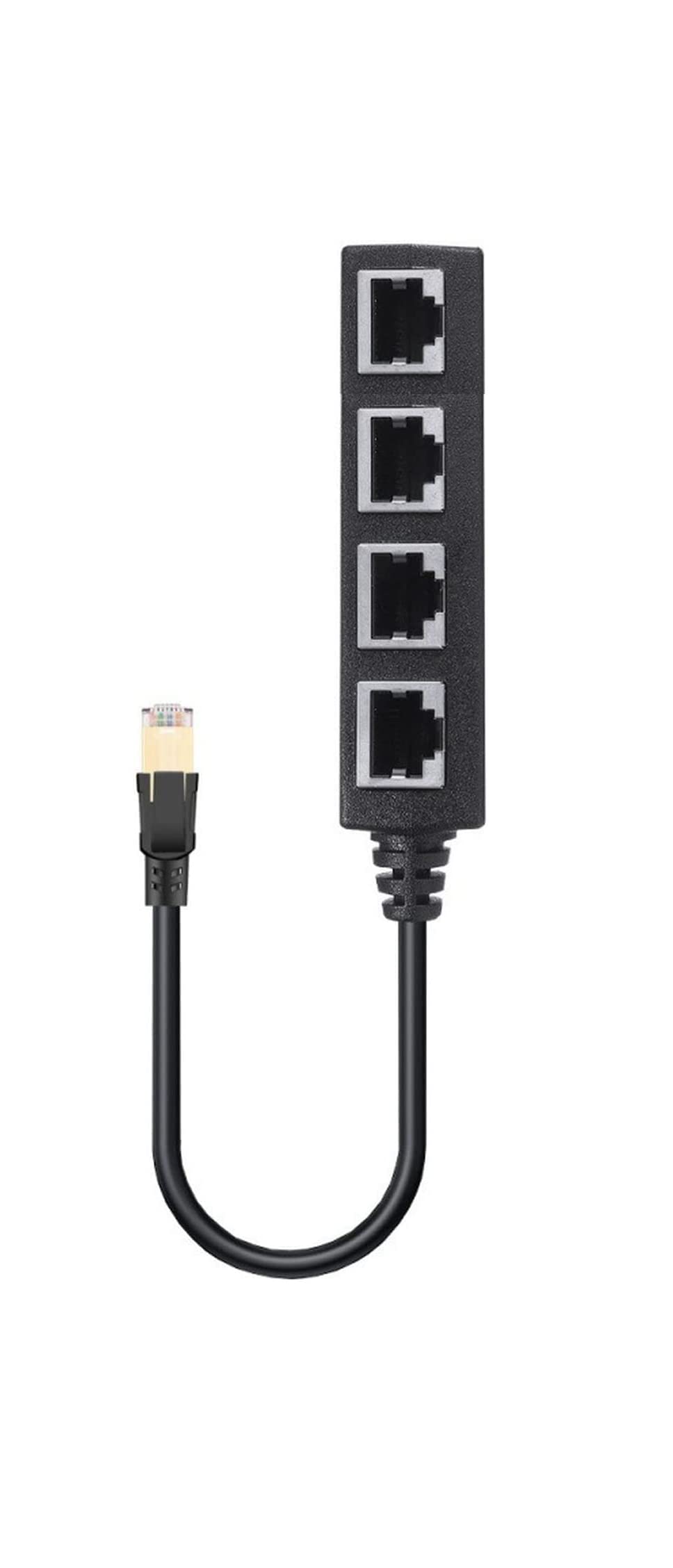 NAERSI RJ45 Ethernet Cable Splitter Network Adapter, 1 Male to 4 Female LAN Ethernet Lan Network Extension Splitter Cable 8-Pin Adaptor CAT 5/5e CAT 6 CAT 7 With Line 4 Ports