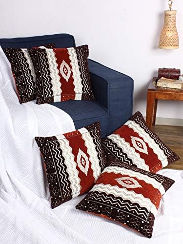 ROMEE Polyester Velvet Fabric Geometric Printed Cushion Cover 16x16 Set of 5 - Multicolor