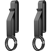 2Pcs Heavy Duty Belt Key Holder with 4Pcs Metal Key Rings, Stainless Steel Black Men Keychain Tactical Key Holder Clip for 1.