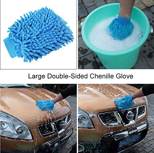 Car Cleaning Tools Kit Vehicle Tire Brush Wash Mitt Sponge Wax Applicator Microfiber Cloths Window Water Blade Brush Automotive Care Towel Sponge Rag - Thumbnail 4