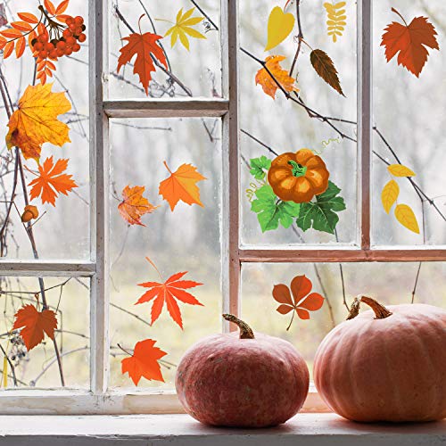 image for Outus 400 Pieces Fall Leaves Window Clings Stickers Thanksgiving Pumpk