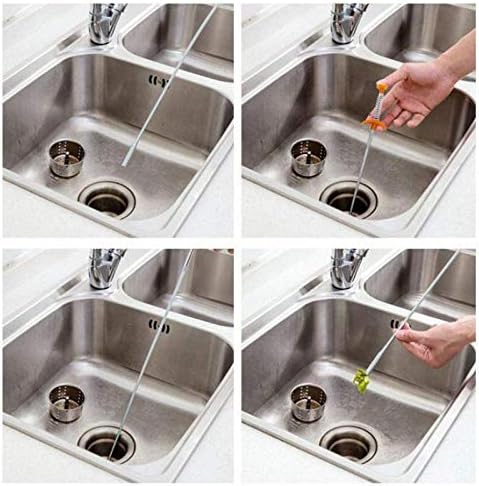Thrifty Shopper Hair Catching Sink Overflow Drain Cleaning Drain Clog Water Pipe Sink Cleaner Snake Unblocked Kitchen Bath Rod Hair Remover Stainless Steel-Orange