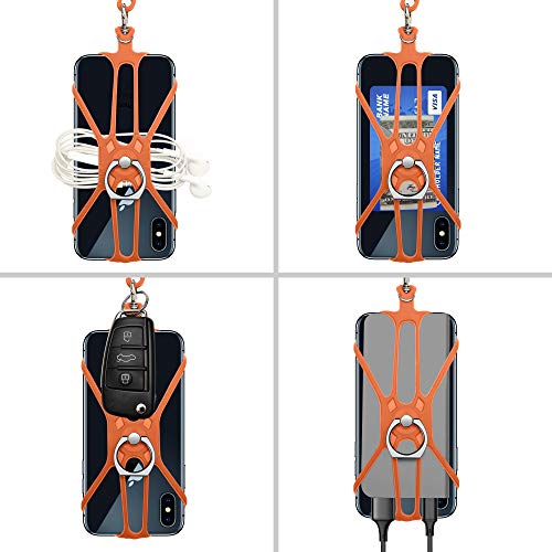 Takyu 2 Pack Wrist Phone Lanyard, Key Holder Chain Black Lanyard Clip with Webbing Strap, Cell Phone Leash Silicone Neck Strap (Black Orange)