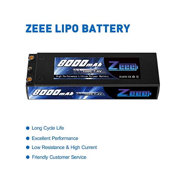 Zeee 2S Lipo Akku 7,4V 8000mAh 100C Hardcase Batterie mit 4,0mm Kugel to Deans T Stecker für RC Evader BX Auto Car Truck… – Bild 6