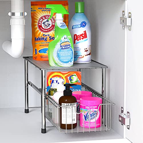 Simple Houseware Stackable Under Sink Sliding Basket Organizer