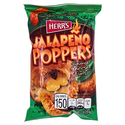 HERR'S Jalapeno Poppers Flavored Cheese Curls, GlutenFree, 1oz Bag