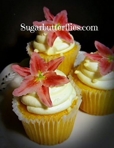 Edible Wafer Paper Star Lily Flower Cake Decorations Cupcake Toppers Set of 12