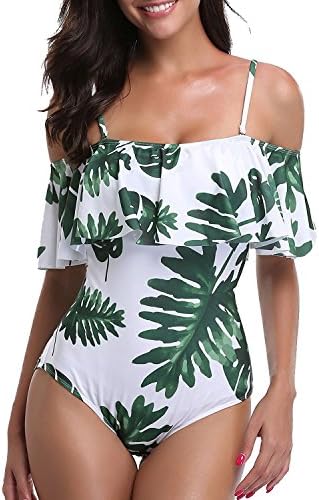 LAVENCHY Women One Piece Plus Size Floral Print Strappy Flounce Ruffled Padded Sexy Swimsuit Bathing Suit for Girls White,Size 3XL=US 20-22