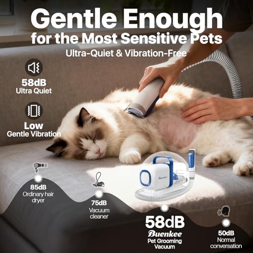 buenkee Dog Grooming Kit with Vacuum, 15000Pa Pet Hair Clipper and Shedding Brush, 2L Capacity, White
