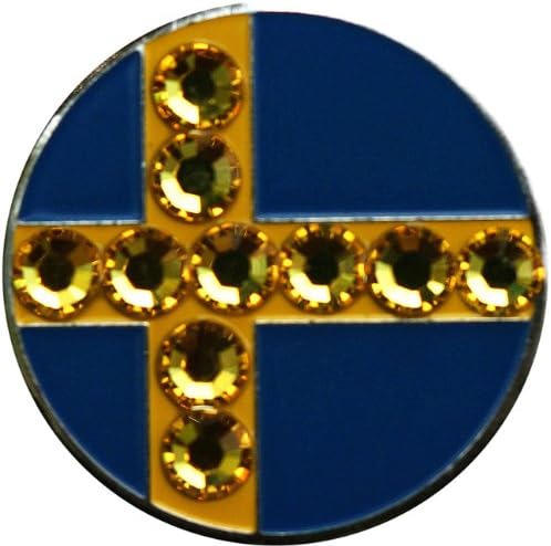 Swarovski Swedish Flag Golf Ball Marker with Matching Hat Clip