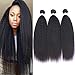 IMAYLI Brazilian Kinky Straight Virgin Hair 3 Bundles Yaki Human Hair Weave 8A Unprocessed Kinky Straight Remy Human Hair Extensions Natural Black(12 14 16)