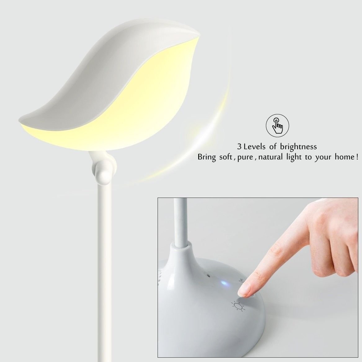 Songbird Reading Table Lamp with Wireless Bluetooth Speaker Touch Dimmable 3-Level Adjustable Brightness Flexible Gooseneck Bedside Lamp Eye-care LED Light with Lithium Battery USB Charge Portable (Warm White)