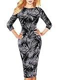 VfEmage Womens Elegant Leaf Print Wear To Work Business Casual Fit Pencil Dress