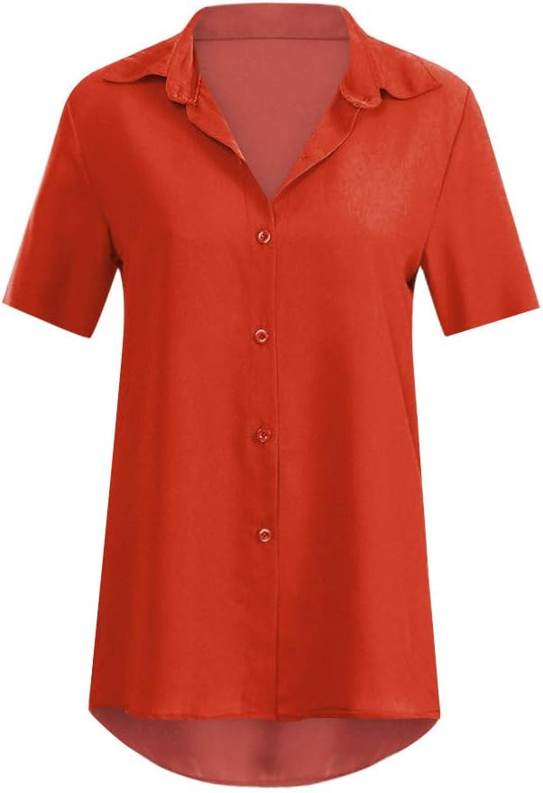 Women Blouses Short Sleeve Chiffon Causal Solid Fashion Plus Size Button Tshirt Sale Slim Fit Cool Summer Elegant Tops