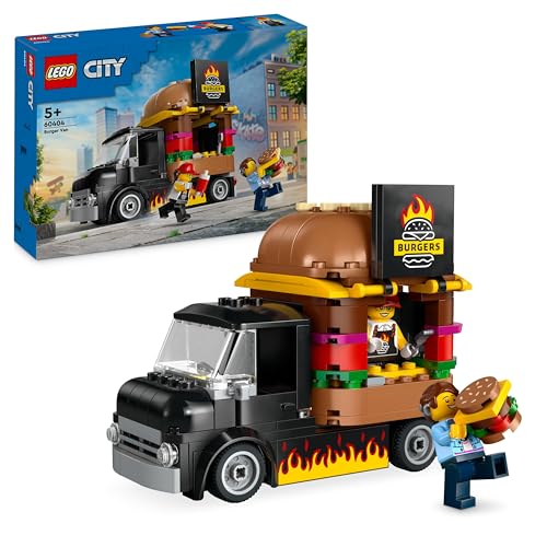 City Burger Van, Food Truck Toy for 5 Plus Year Old Boys & Girls, Vehicle Building Toys, Kitchen Playset with Vendor Minifigure and Accessories, Imaginative Play Gifts for Kids 60404