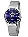 WWOOR Men's Analog Quartz Watch Ultra Thin Dial Date Stainless Steel Mesh Belt Waterproof (Blue)