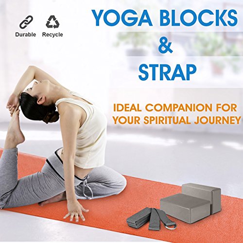 image for TIME4DEALS Yoga Blocks - 2 Pack with Yoga Socks and Strap Set, EVA Foa