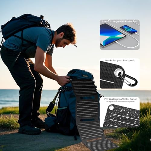 FlexSolar Portable Foldable Solar Panel 30W QC3.0 18W USB-A USB-C Waterproof IP67 Fast Charging for Mobiles, Tablets, Powerbank, Camera, Camping and Hiking Flashlight