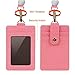 Life-Mate Badge Holder - Leather ID Badge Card Holder Wallet Case with 3 Cards Slot and Neck Lanyard/Strap. Additional Retractable Badge Reel with Belt Clip (Pink, Linen Finish) …