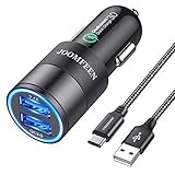 USB Type C Car Charger, JOOMFEEN Qualcomm Quick Charger 3.0+2.4A 30W Rapid Dual Port USB Car Charger Adapter with 3FT/1M USB C Cable for Samsung Galaxy Note 9/S9/S9 Plus,Note 8/S8/S8 Plus,LG G5,G6,V20