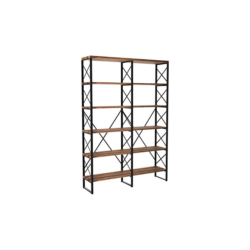 IRONCK Industrial Bookshelf Double Wide 6Tier, Open Large Bookcase