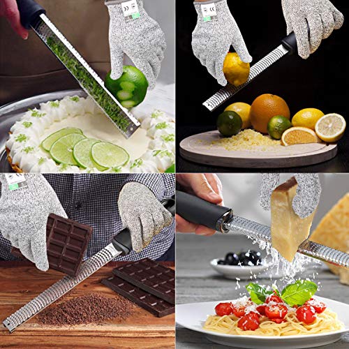 Citrus Lemon Zester & Cheese Grater With Cut Resistant Gloves High Performance Level 5 Protection- Parmesan Cheese, Lemon, Ginger, Garlic, Nutmeg, Chocolate, Vegetables, Fruits - Razor-Sharp Stainless