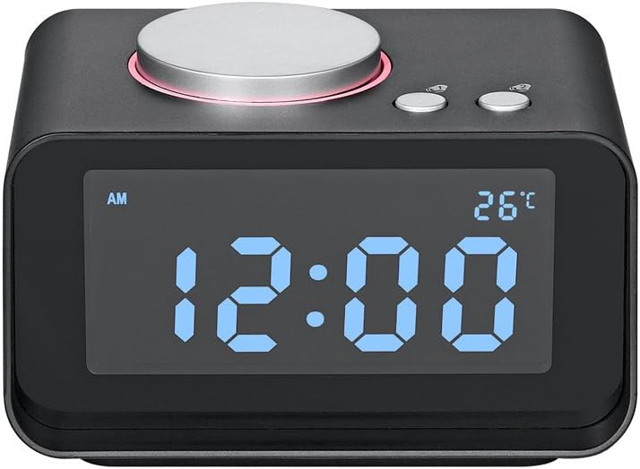 CYBORIS Digital Alarm Clock, LCD Display Radio Snooze Alarm Clock with Wired Stereo Speaker, Indoor Thermometer, Dual USB Port Charging Station for iPhone/iPad/iPod/Android Phone and Tablets (black)