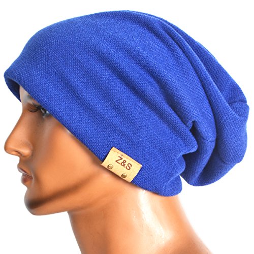 Men's Cool Cotton Beanie Slouch Skull Cap Long Baggy Hip-hop Winter Summer Hat (Blue)