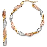 14k Tri-Color Post Gold Satin Twisted Hoop Earrings 33x4mm Wide Hoop Earring for Women