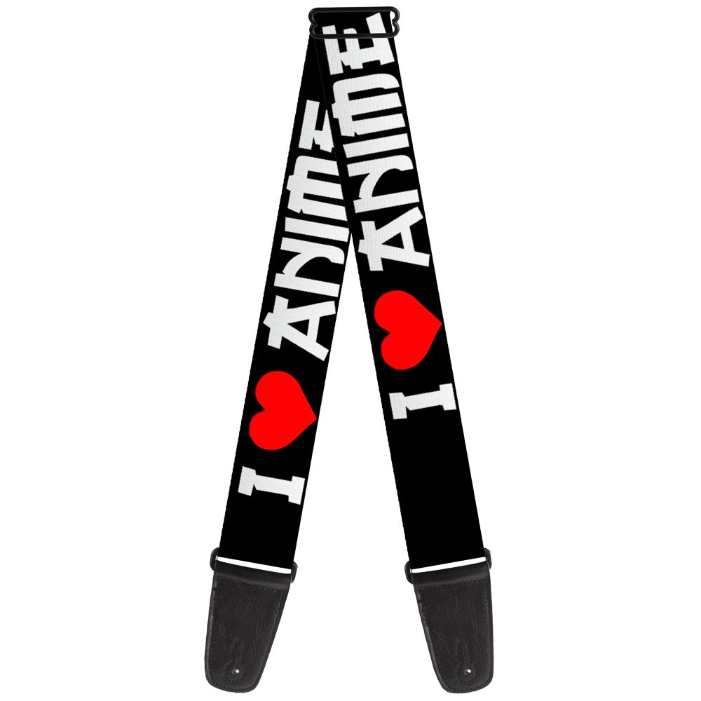 Guitar Strap I Heart Anime Bold Black White Red 2 Inches Wide