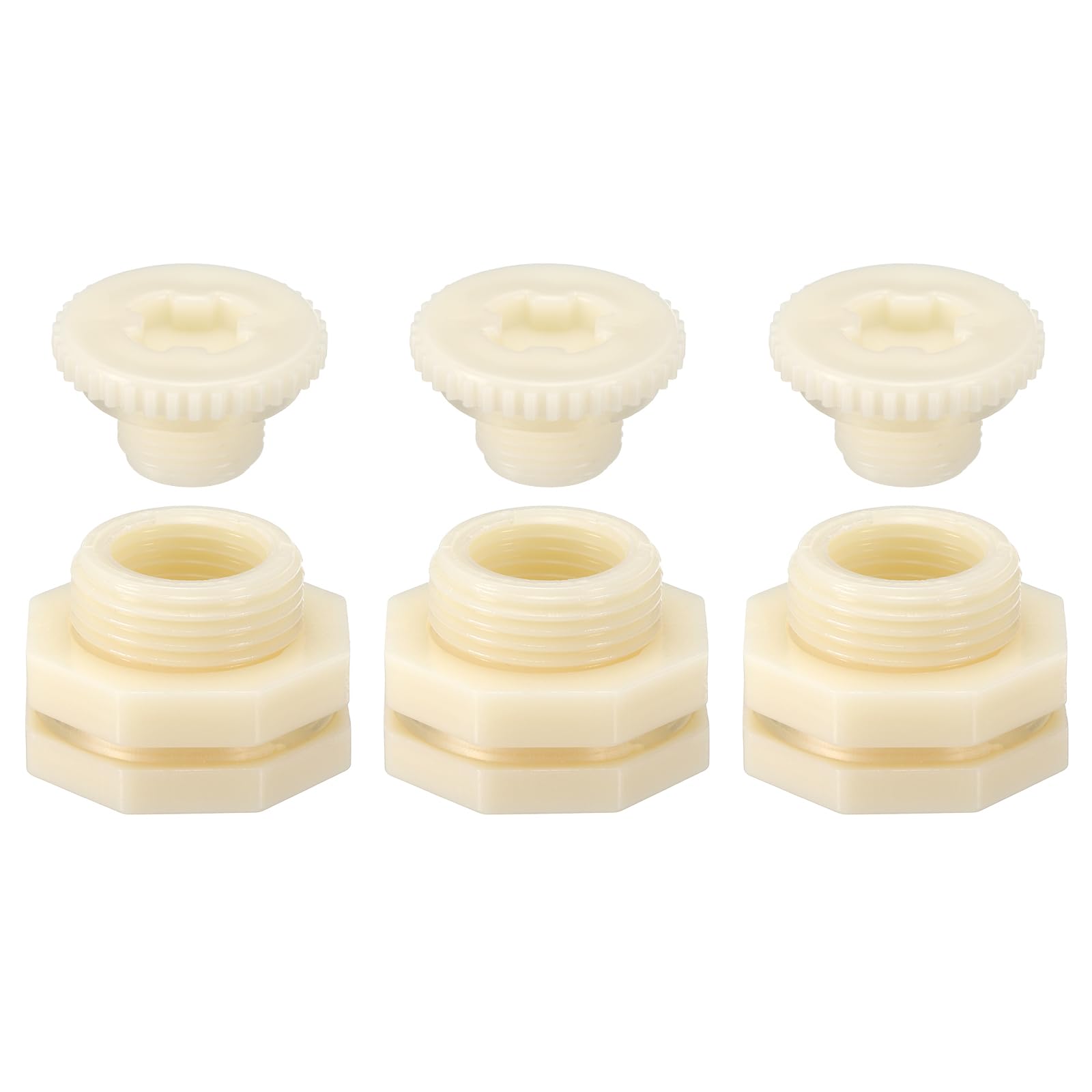 PATIKIL PVC Bulkhead Fitting with Plug NPT1/2, 3 Pack Bulkhead Water Tank Connector with Silicone Seal Gasket Garden Hose Fitting with Plug for Rain Bucket Sinks Aquariums, White