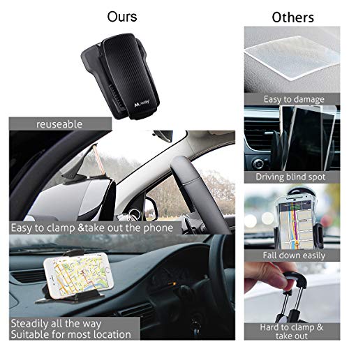 Car Mount, MWAY Car Phone Holder 3M Tapes 3.5-6.5 Inch Phone Stand for Dashboard with 4 Cable Clips,No Blocking for Sight,Durable Cell Phone Holder for iPhone X 8 7/7Plus/6/6S Plus/Samsung Smartphone