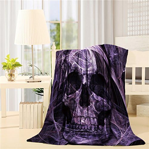 Flannel Fleece Bed Blanket 40 x 50 inch Throw Blanket Lightweight Cozy Plush Blanket for Bedroom Living Rooms Sofa Couch - Abstract Mystic Purple Skull