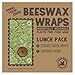 Beeswax Wraps Lunch Kit Food Storage Pack for School or Office 1 Small, 1 Medium, 1 Large Plus 1 Sandwich for no Plastic Wrap or Bags 0 Waste Alternative Reusable and Sustainable 4 Piece Set