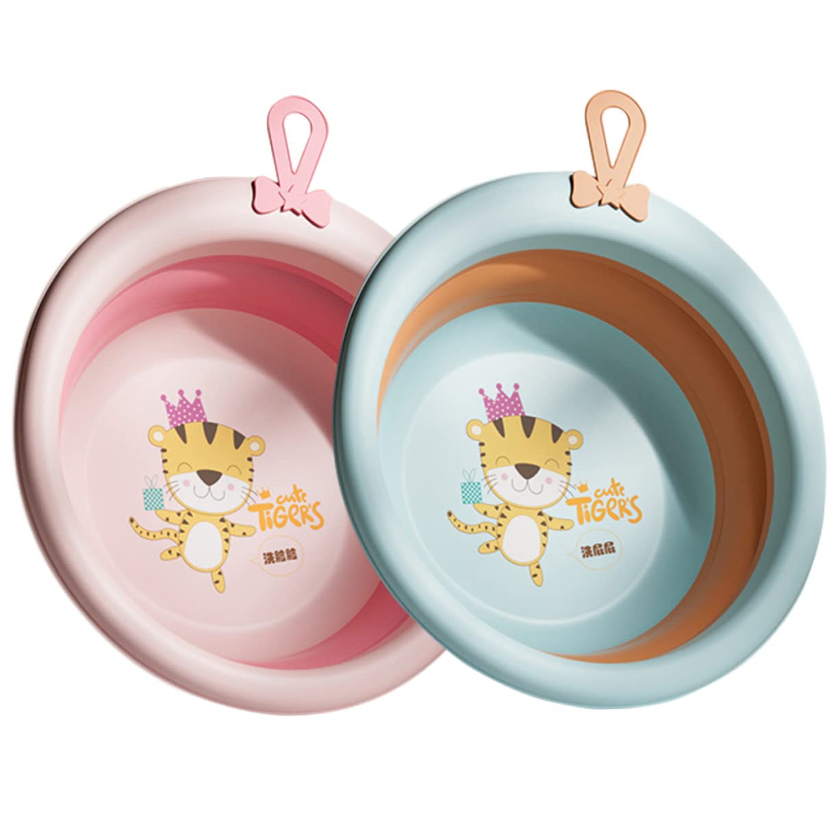 2Pcs Baby Folding Washbasins - Portable Infant Face Bath Tub for Newborns and Toddlers - Adorable Design for Home Use and Easy Storage
