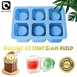 IC ICLOVER Silicone Ice Shot Glass Mold, 6 Cups Square Green Ice Cube Tray, Jelly Tray, Chocolate Mold,Food Grade Silicone Ice Shot (1 PACK BLUE)