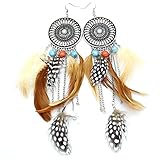 Q&Q Fashion Western Cowgirl Vintage Big Dream Catcher Feather Coral Turkey Blue Stone Bead Navajo Zuni Style Earrings