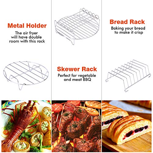 ColorGo Air Fryer Accessories 7 inch Fit all 3.7 QT-5.3 QT, Suit for Philips, Coynza,Gowise Includes Cake Barrel, Pizza Pan, Skewer Rack, Bread Rack,Metal Holder and so on Set of 11 (7 inch)