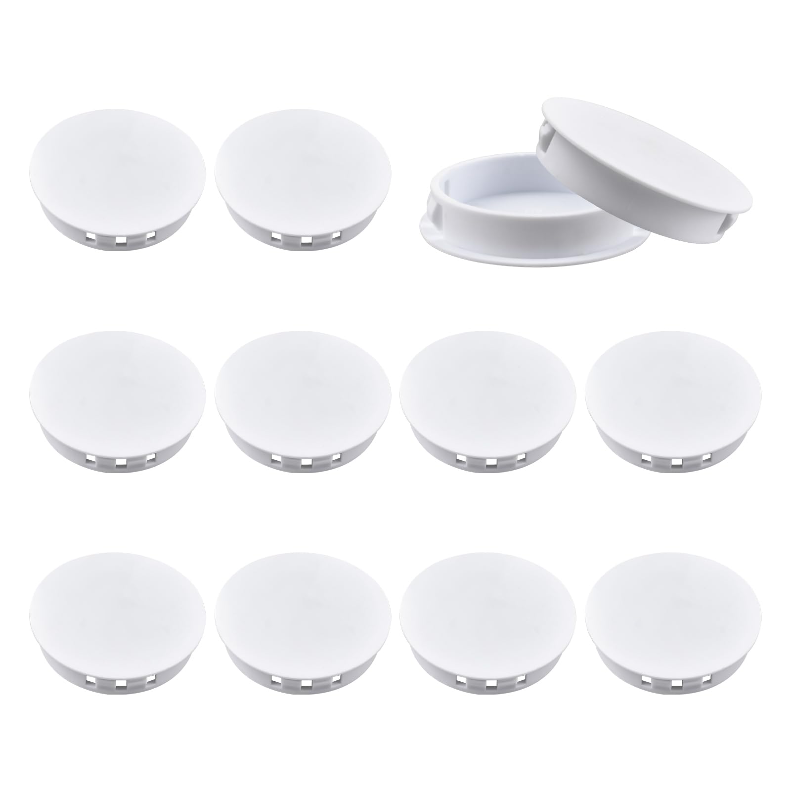UFURMATE Nylon Hole Plug, 12Pcs 50mm/1.97 inch Round Plastic Hole Plugs Snap in Locking Hole Plugs Tube Pipe Insert End Caps for Kitchen Cupboard Cabinet Chair (White)