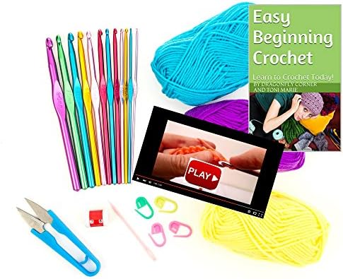 Dragonfly Corner Easy Beginning Crochet Kit Complete Ebook, Crochet Hooks, Yarn, Videos, Accessories &amp; Bonus Tote Bag