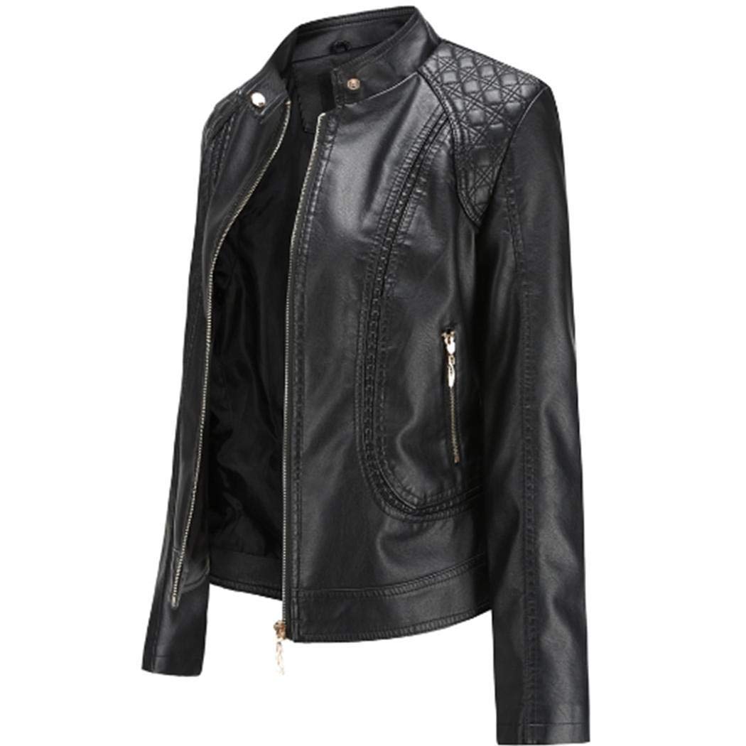fnemo Nueva Chaqueta de Cuero sintético con Cuello Alto para Mujer Chaquetas